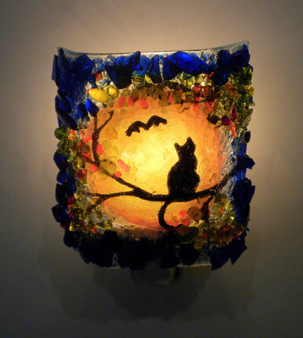 Cat and Bat Recycled Bottle Glass Night Light