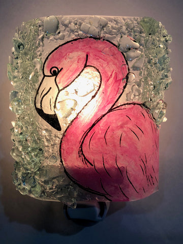 Flamingo Recycled Bottle Glass Night Light By Reborn Glass
