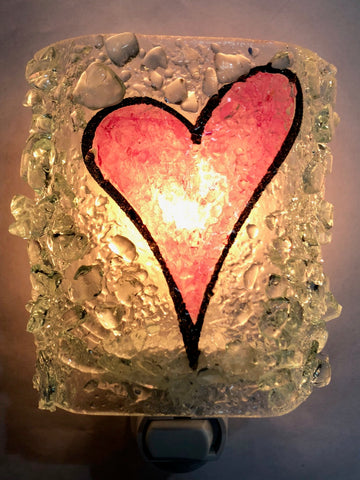 Every Beat of My Heart--Recycled Bottle Glass Heart Night Light