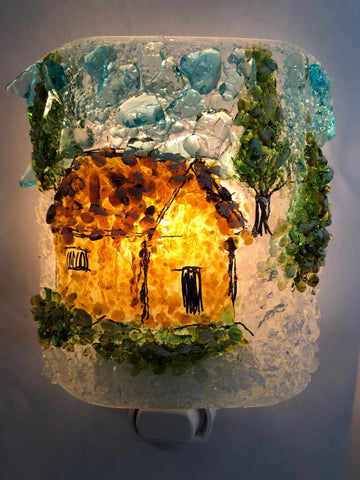 Winter Cabin in the Woods Night Light