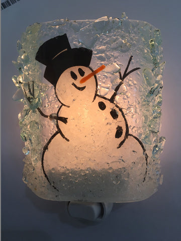 Snowman Recycled Bottle Glass Night Light
