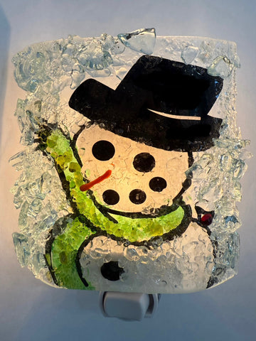 Snowman Recycled Bottle Glass Night Light