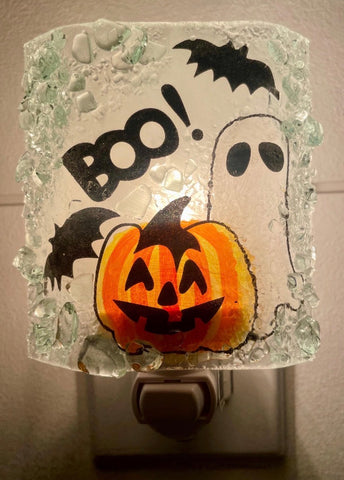 BOO Halloween Ghost Recycled Glass Night Light