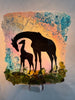 Rainbow Giraffe Mom and Baby Silhouette Recycled glass Night Light