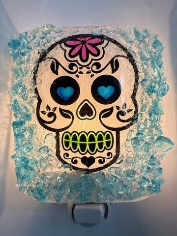 Day of the Dead Sugar Skull Halloween Recycled Glass Night Light