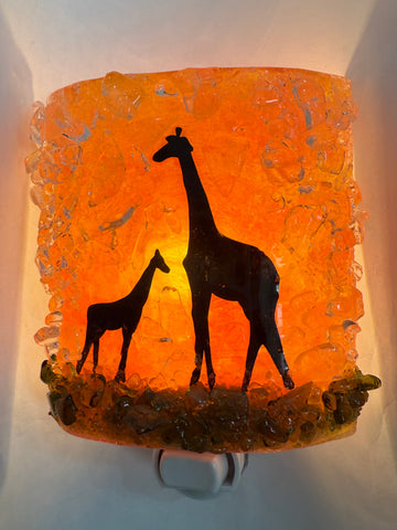 Giraffe Mom and Baby Recycled Bottle Glass Night Light