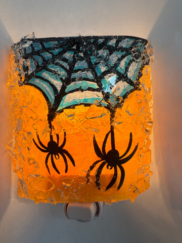 Spider Web Halloween Recycled Glass Night Light