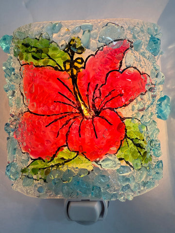 Tropical Hibiscus Flower Recycled Glass  Nightlight