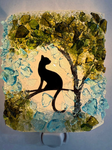 Cat In a Tree Reborn Glass Night Light