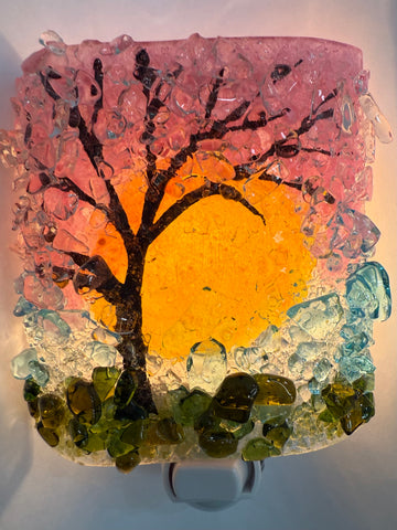 Sunrise Cherry Blossom Tree Recycled Bottle Glass Night Light