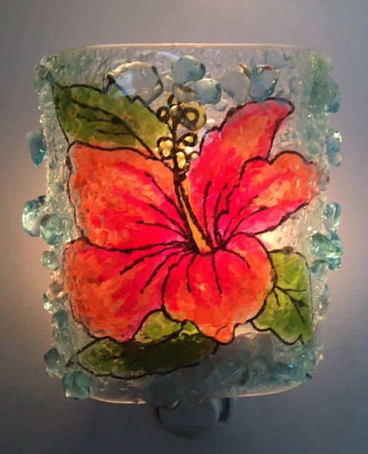 Tropical Hibiscus Flower Recycled Glass  Nightlight - RebornGlass.com