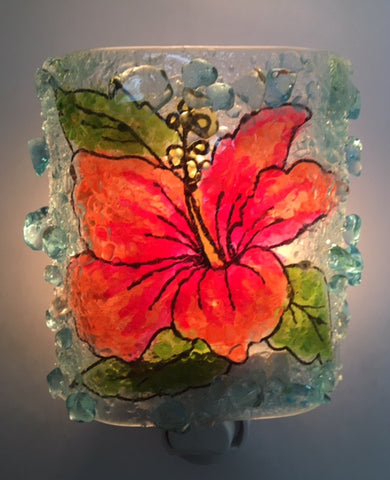 Tropical Hibiscus Flower Recycled Glass  Nightlight
