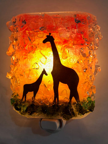 Giraffe Mom and Baby Recycled Bottle Glass Night Light