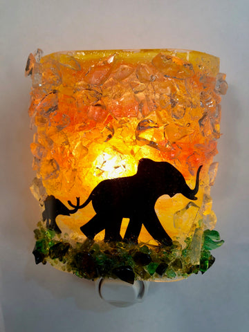 Elephant Mom and Baby Recycled Bottle Glass Night Light