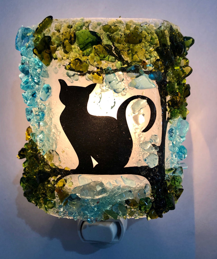 NEW Black Silhouette Kitty Cat in a Tree - RebornGlass.com