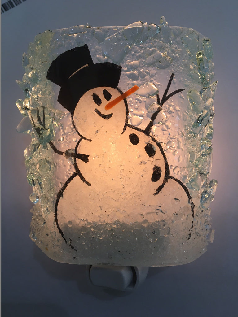 Snowman Recycled Bottle Glass Night Light - RebornGlass.com
