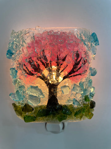 Cherry Blossom Tree Recycled Bottle Glass Night Light