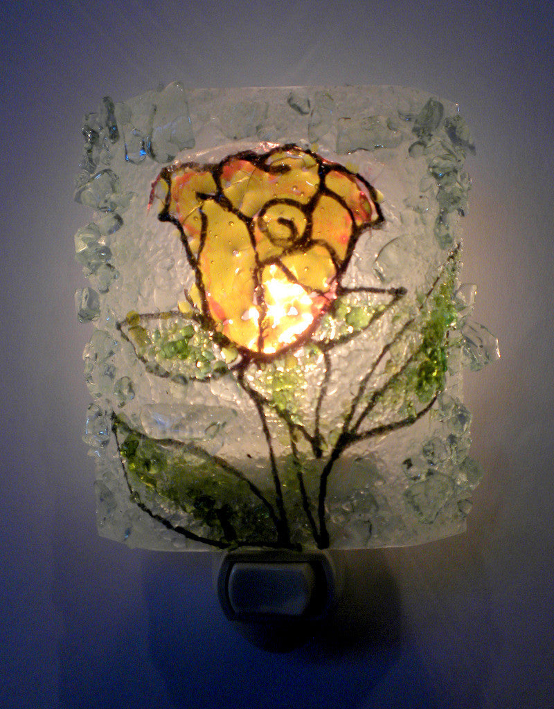 Yellow Rose Recycled Glass Night Light - RebornGlass.com