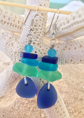 Sea Glass Earrings -  Cobalt
